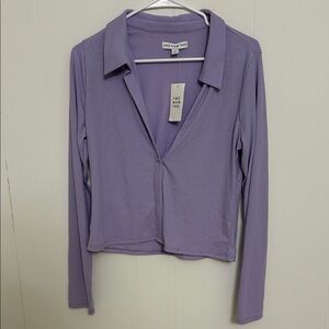 AND Women's Lavender Ribbed Button Down Shirt